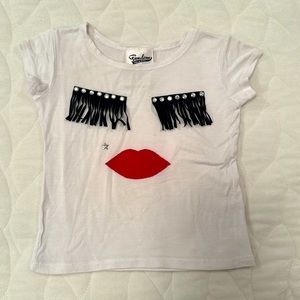 Random Hearts Fringe and Lip Detail Infant White Tee Size 12 Months